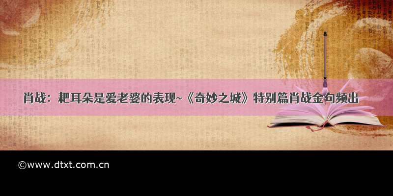 肖战：耙耳朵是爱老婆的表现~《奇妙之城》特别篇肖战金句频出