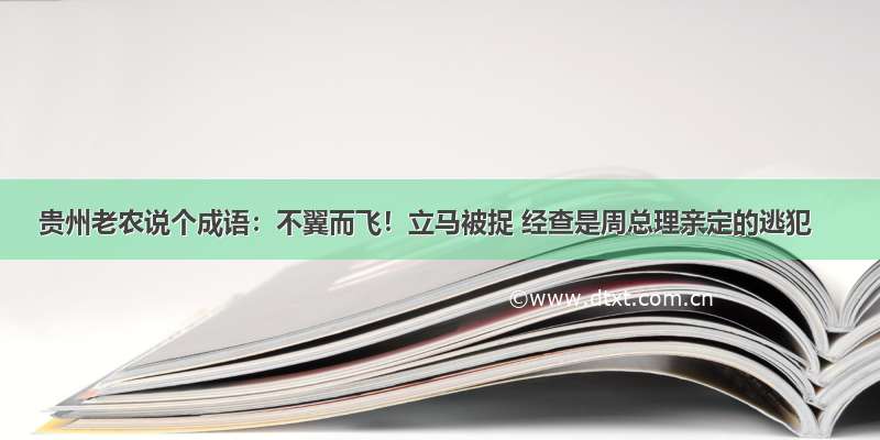 贵州老农说个成语：不翼而飞！立马被捉 经查是周总理亲定的逃犯