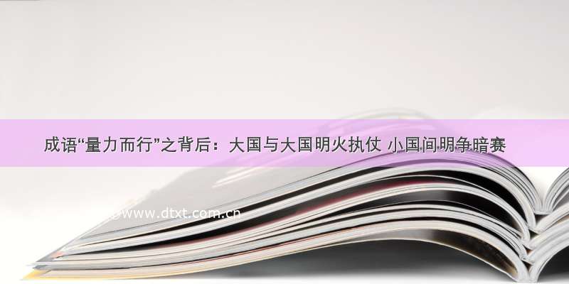 成语“量力而行”之背后：大国与大国明火执仗 小国间明争暗赛