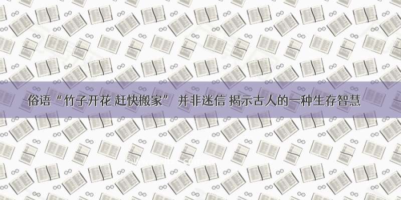 俗语“竹子开花 赶快搬家” 并非迷信 揭示古人的一种生存智慧