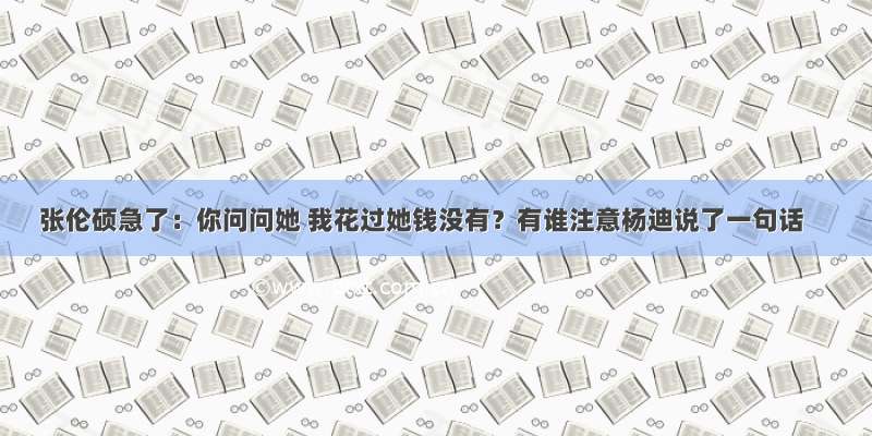 张伦硕急了：你问问她 我花过她钱没有？有谁注意杨迪说了一句话