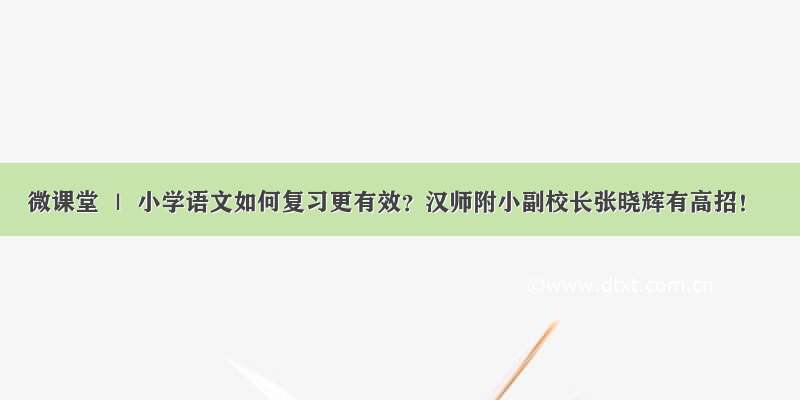 微课堂 ｜ 小学语文如何复习更有效？汉师附小副校长张晓辉有高招！