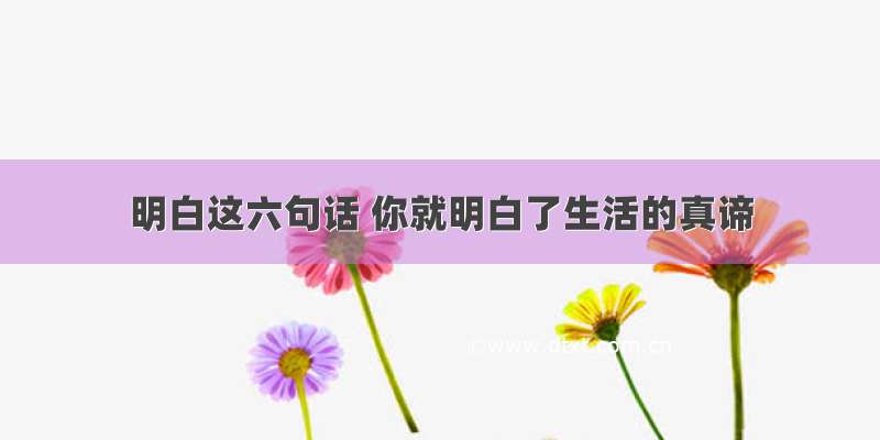 明白这六句话 你就明白了生活的真谛